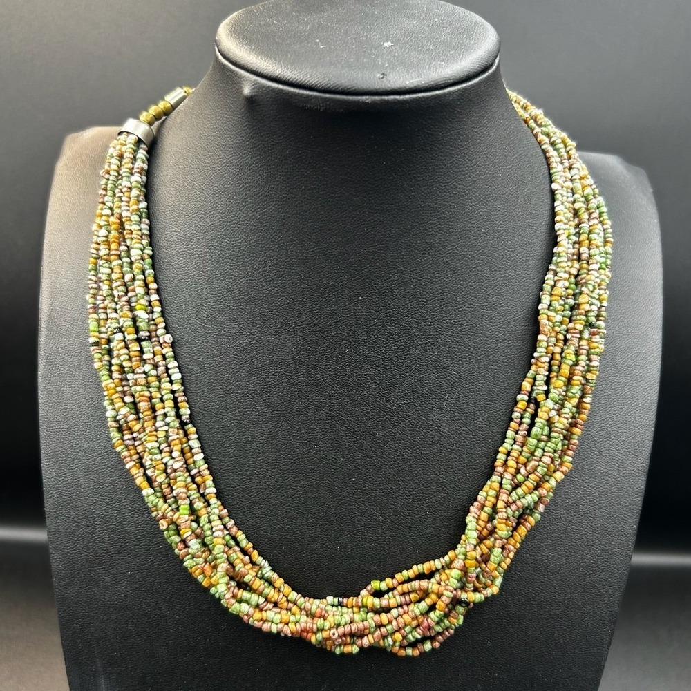 Vintage Seed Bead Multi-Strand Necklace 19" Boho Layered Costume Jewelry